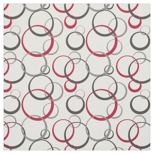 Gray Burgundy Red Rings Modernes geometrisches Mus Stoff (Muster)