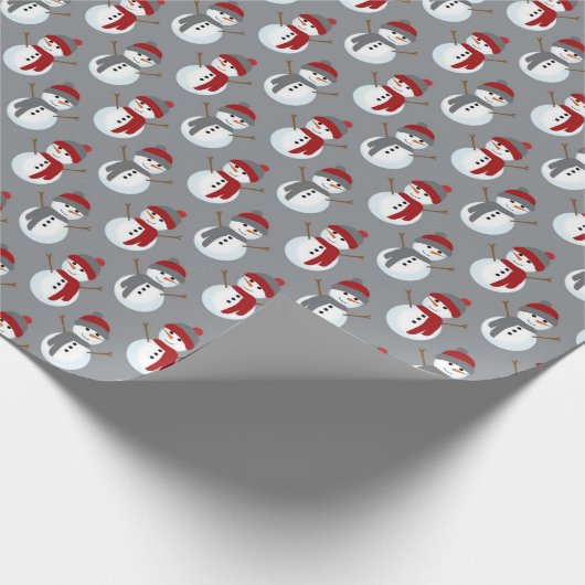Gray Burgundy Snowman Pattern Weihnachten Einzigar Geschenkpapier (Ecke)