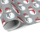 Gray Burgundy Snowman Pattern Weihnachten Einzigar Geschenkpapier (Rolleneckpunkt)
