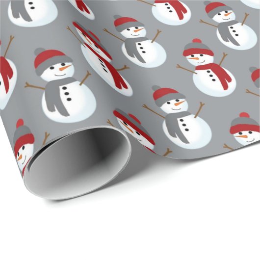 Gray Burgundy Snowman Pattern Weihnachten Einzigar Geschenkpapier (Rolleneckpunkt)