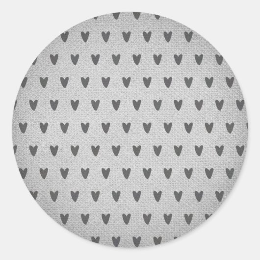 Gray Burlap Whimsical Hearts Rustikales Bauernhaus Runder Aufkleber (Vorderseite)