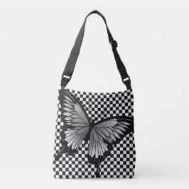 Gray Butterfly Classic Schachbrett Cross Body Tote Tragetaschen Mit Langen Trägern