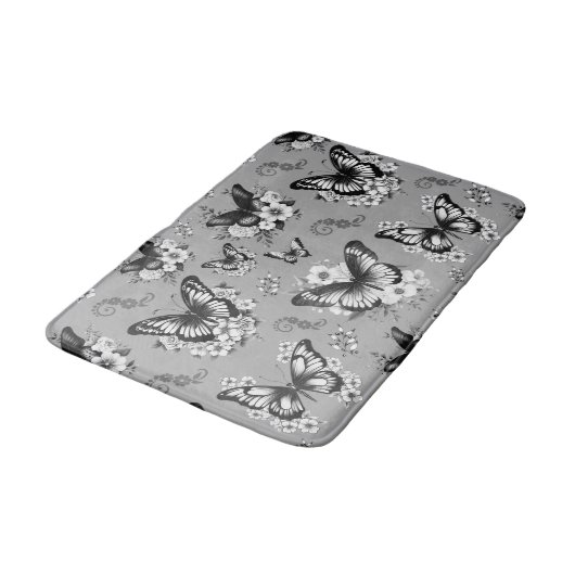Gray Butterfly Pattern Badematte (Schrägansicht)