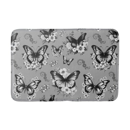 Gray Butterfly Pattern Badematte (Vorderseite)