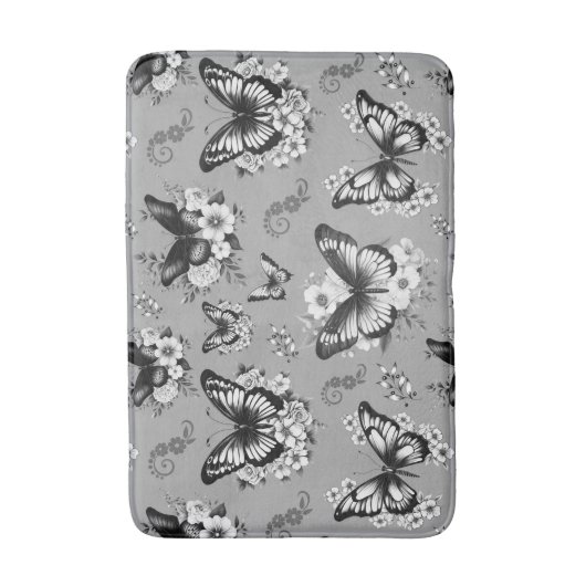 Gray Butterfly Pattern Badematte (Vorderseite Vertikal)