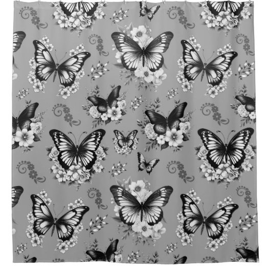Gray Butterfly Pattern Duschvorhang (Vorderseite)