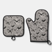 Gray Butterfly Pattern Ofenhandschuh & Topflappen-Set (Vorderseite)