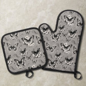 Gray Butterfly Pattern Ofenhandschuh & Topflappen-Set