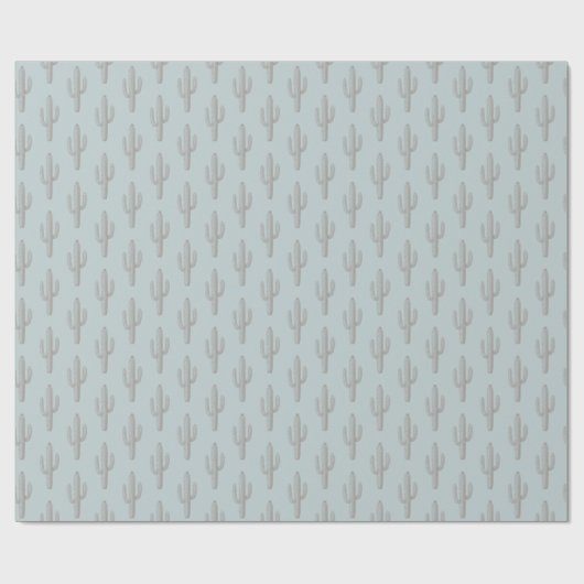 Gray Cactus Pattern Blue Geschenkpapier (Flach)