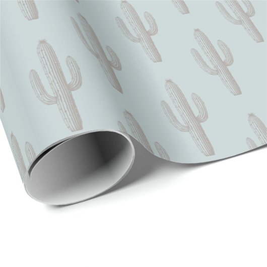 Gray Cactus Pattern Blue Geschenkpapier (Rolleneckpunkt)