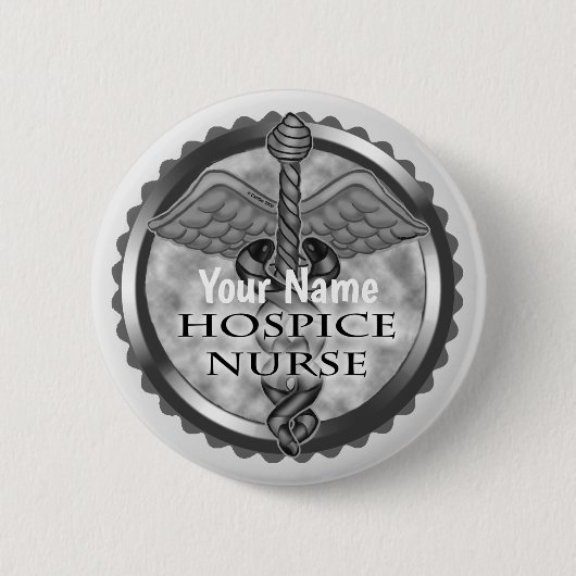 Gray caduceus Hospice Nurse Button (Vorderseite)