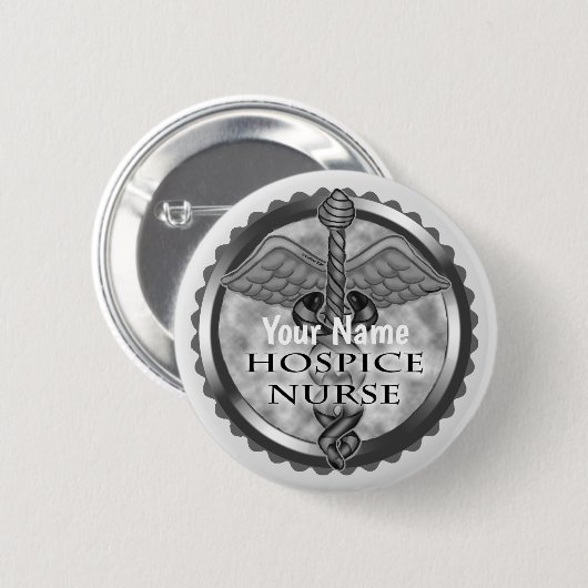 Gray caduceus Hospice Nurse Button (Vorne & Hinten)