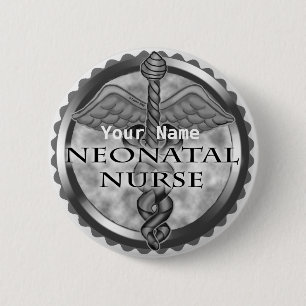 Gray caduceus Neonatal Nurse Button