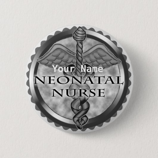 Gray caduceus Neonatal Nurse Button (Vorderseite)