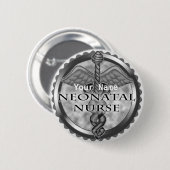 Gray caduceus Neonatal Nurse Button (Vorne & Hinten)
