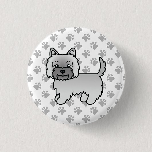 Gray Cairn Terrier Dog Niedlich Illustration Paws Button (Vorderseite)