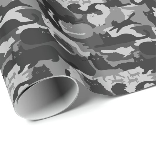 Gray Camouflage Cats Pattern Gray Kitty Cats Camou Geschenkpapier (Rolleneckpunkt)