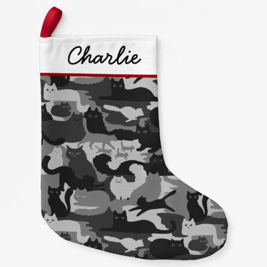 Gray Camouflage Cats Pattern Gray Kitty Cats Camou Kleiner Weihnachtsstrumpf (Vorderseite)