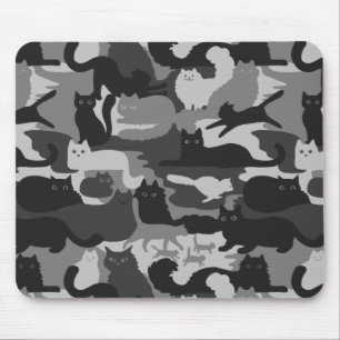 Gray Camouflage Cats Pattern Grey Kitty Cats Camo Mousepad