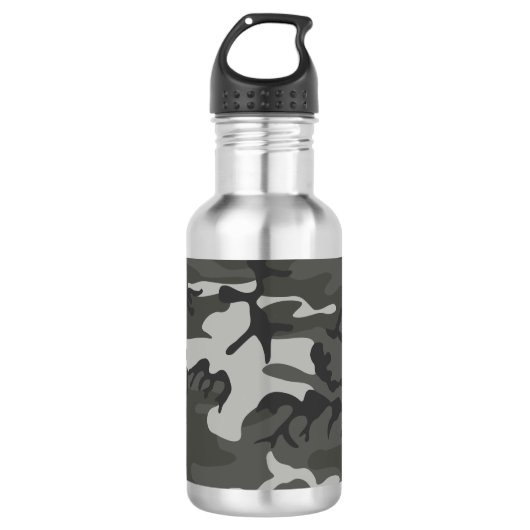Gray Camouflage Pattern, militärisches Muster, Arm Edelstahlflasche (Vorderseite)
