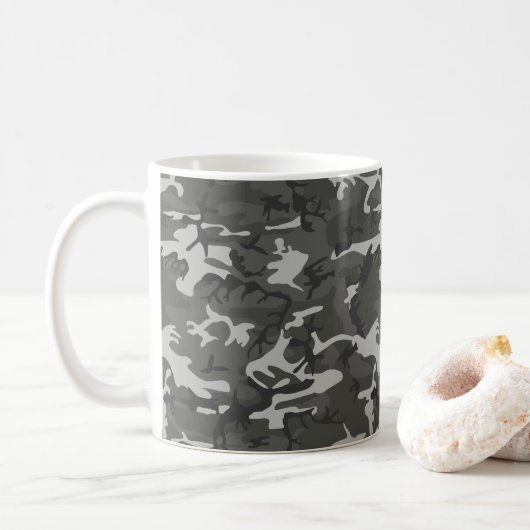 Gray Camouflage Pattern, militärisches Muster, Arm Kaffeetasse (Mit Donut)