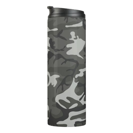 Gray Camouflage Pattern, militärisches Muster, Arm Thermosbecher (Nach rechts gedreht)