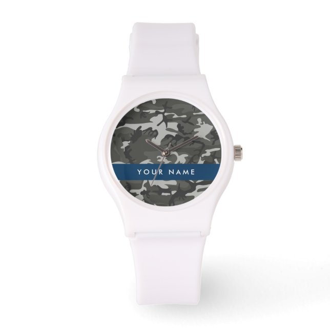 Gray Camouflage Pattern, Your name, Personalize Armbanduhr (Vorderseite)