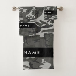 Gray Camouflage Pattern, Your name, Personalize Badhandtuch Set