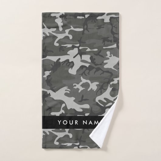 Gray Camouflage Pattern, Your name, Personalize Badhandtuch Set (Handtuch)