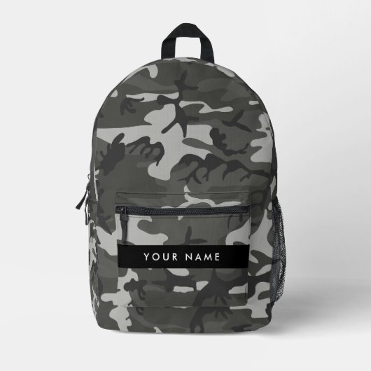 Gray Camouflage Pattern, Your name, Personalize Bedruckter Rucksack (Vorderseite)