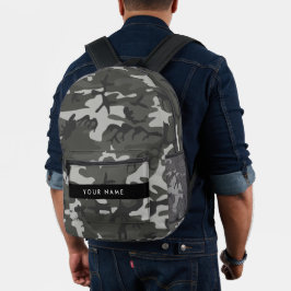 Gray Camouflage Pattern, Your name, Personalize Bedruckter Rucksack