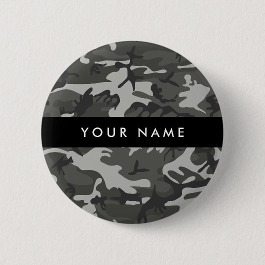 Gray Camouflage Pattern, Your name, Personalize Button (Vorderseite)