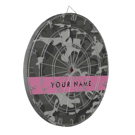 Gray Camouflage Pattern, Your name, Personalize Dartscheibe (Vorderseite Links)