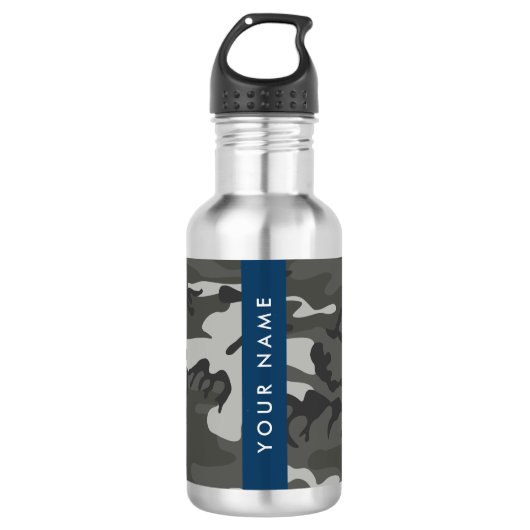 Gray Camouflage Pattern, Your name, Personalize Edelstahlflasche (Vorderseite)
