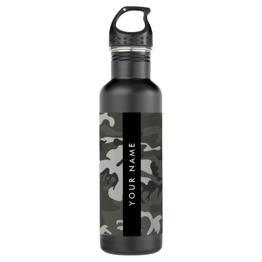 Gray Camouflage Pattern, Your name, Personalize Edelstahlflasche (Vorderseite)