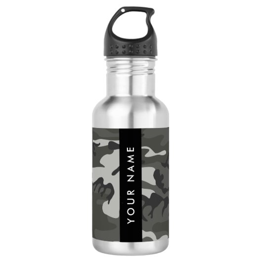 Gray Camouflage Pattern, Your name, Personalize Edelstahlflasche (Vorderseite)