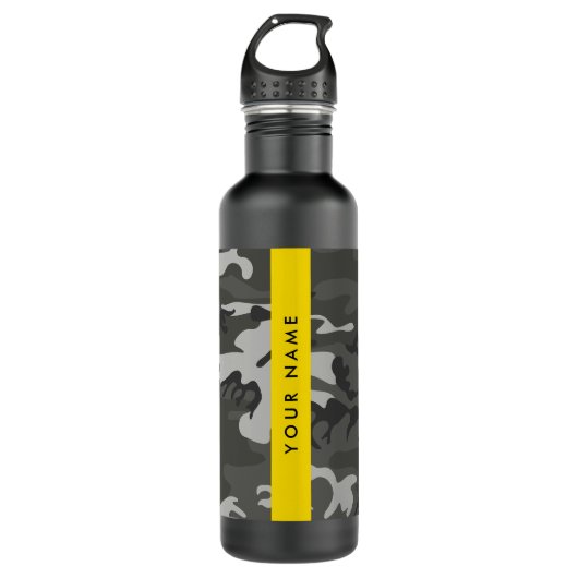 Gray Camouflage Pattern, Your name, Personalize Edelstahlflasche (Vorderseite)