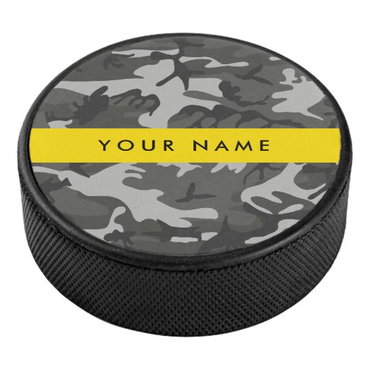 Gray Camouflage Pattern, Your name, Personalize Eishockey Puck (3/4)