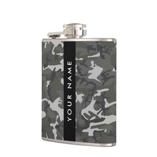 Gray Camouflage Pattern, Your name, Personalize Flachmann (Links)