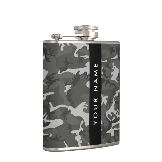 Gray Camouflage Pattern, Your name, Personalize Flachmann (Rechts)