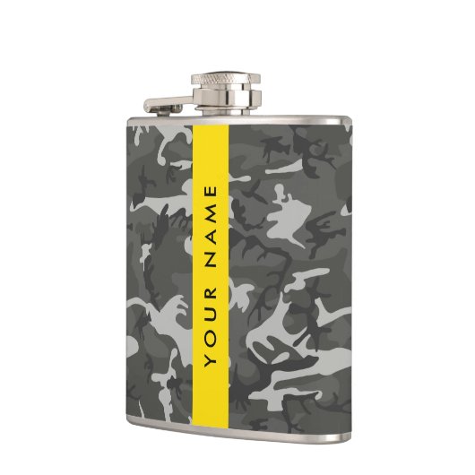 Gray Camouflage Pattern, Your name, Personalize Flachmann (Links)