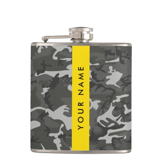 Gray Camouflage Pattern, Your name, Personalize Flachmann (Vorderseite)