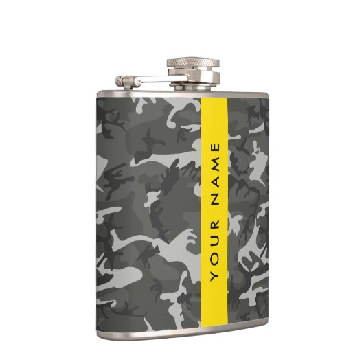 Gray Camouflage Pattern, Your name, Personalize Flachmann (Rechts)