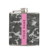 Gray Camouflage Pattern, Your name, Personalize Flachmann (Vorderseite)