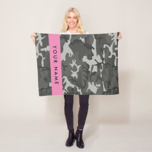 Gray Camouflage Pattern, Your name, Personalize Fleecedecke