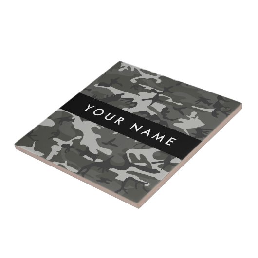 Gray Camouflage Pattern, Your name, Personalize Fliese (Seite)