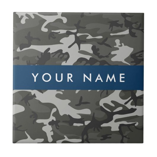 Gray Camouflage Pattern, Your name, Personalize Fliese (Vorderseite)