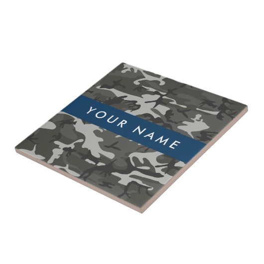 Gray Camouflage Pattern, Your name, Personalize Fliese (Seite)