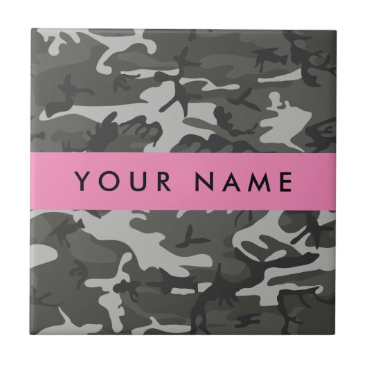 Gray Camouflage Pattern, Your name, Personalize Fliese (Vorderseite)