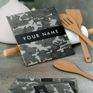 Gray Camouflage Pattern, Your name, Personalize Fliese